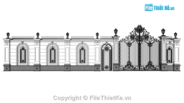 Sketchup cổng rào,cổng rào,cổng tường rào,chi tiết cổ,BT cổ điển,cổ điển